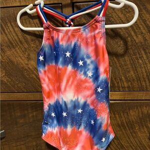 Girls Patriotic Tie Dye Braided One-Piece Swimsuit Size 4/5